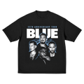 Black t-shirt with 'BLUE' 25th Anniversary Tour design featuring band photo from 2025